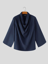 Men's Avant-Garde Modern Neo-Chinese Zen Cowl Neck Loose Kimono Sleeve Shirt SKUL73630