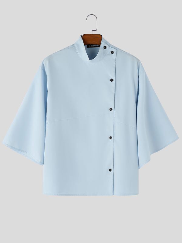 Men's Asymmetrical Side-Fastening High-Collar Boxy Shirt SKUL60115