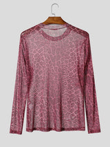 Men's Sexy Clubwear Sheer Leopard Pattern Second Skin Muscle Fit Long Sleeve Crew Neck T-shirt SKUL82464