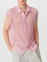 Mens Solid Mesh See Through Casual Shirt SKUK55783