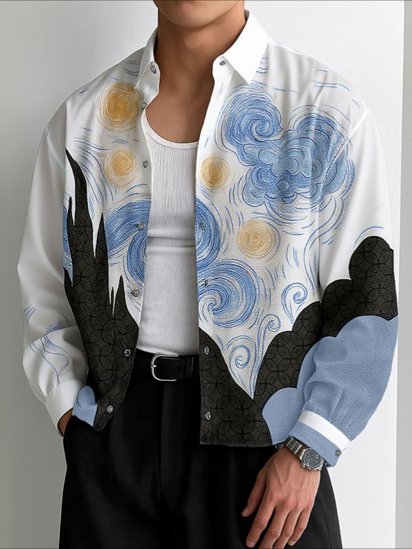 Men's Color Block Printed Long Sleeve Shirt SKUL34998