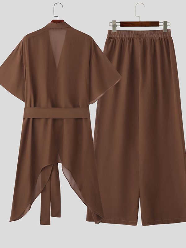 Men's Sheer Mesh Loose Two Pieces Outfit SKUL40210