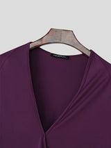 Mens Solid Color Deep V-Neck Short Sleeve T-Shirt SKUL10890