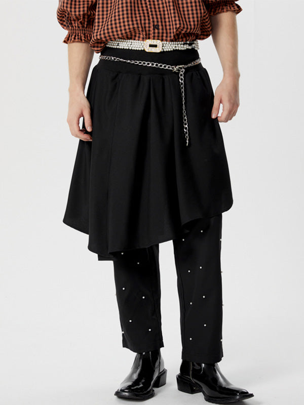 Mens Fashion Metal Buckle Design Midi Skirt SKUK61387