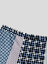 Men's Japanese Streetwear Asymmetrical Plaid Patchwork Wide-Leg Pant SKUL69636