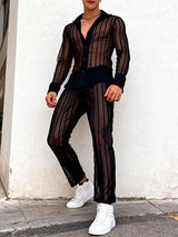 Men's Sheer Striped Mesh Two Pieces Outfit SKUL54083