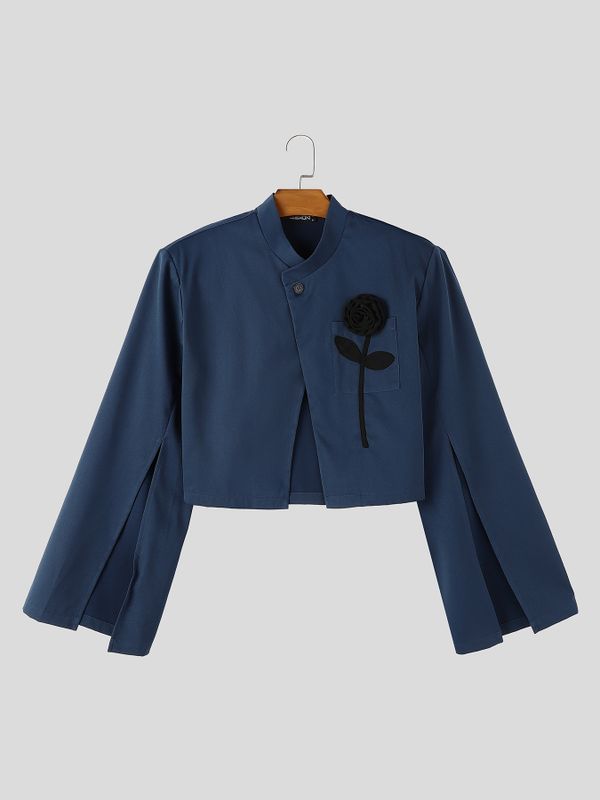 Men's Neo-Chinese Chic Evening Gala 3D Rose Flower Slit Cape Sleeve Mandarin Collar Blazer SKUL85235