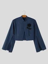 Men's Neo-Chinese Chic Evening Gala 3D Rose Flower Slit Cape Sleeve Mandarin Collar Blazer SKUL85235