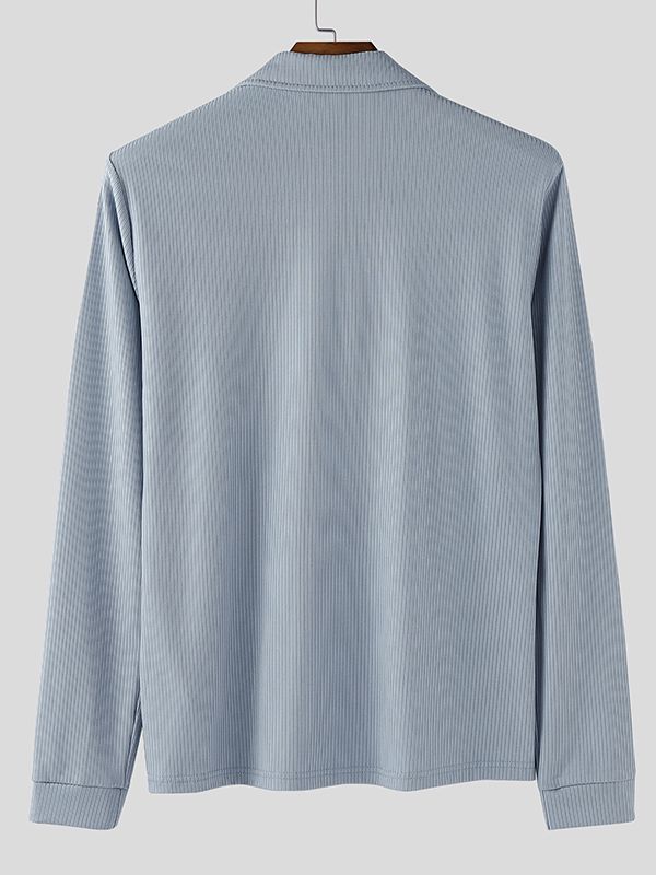 Men's Knitted Texture Lapel Double Zip Long Sleeve Cardigan SKUL35091