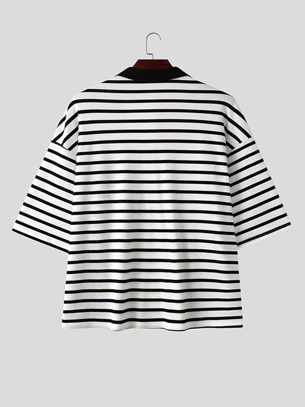 Mens Horizontal Striped Color-Block Short Sleeve Shirt SKUK99034