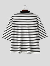 Mens Horizontal Striped Color-Block Short Sleeve Shirt SKUK99034
