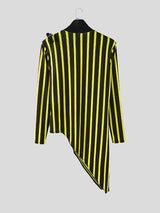 Men's Belt Buckle Patchwork Stripe Contrast Long Sleeve T-Shirt SKUL28409