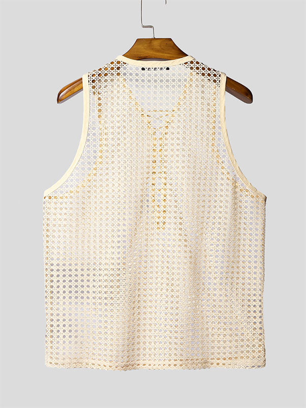 Mens Hollow-Out Mesh Drawstring Casual Tank SKUL17030