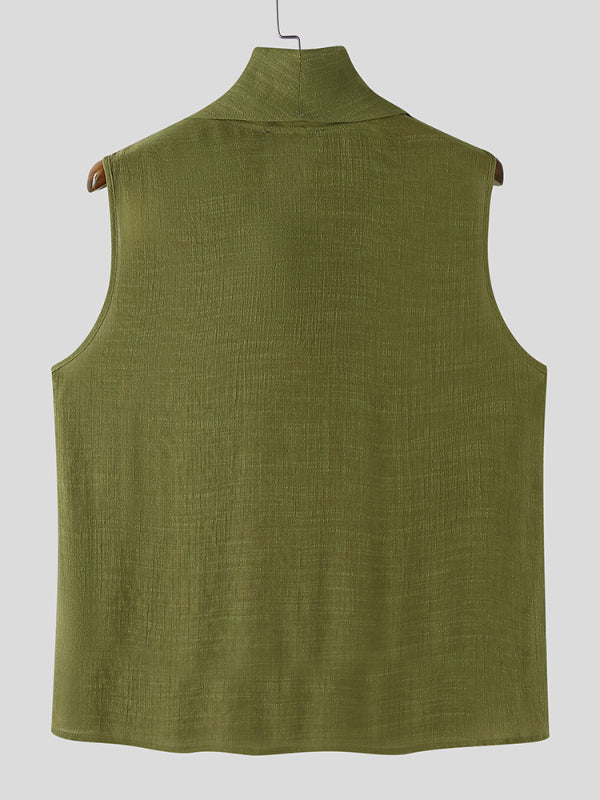 Men's Solid Color Cowl Neck Casual Tank SKUL13697
