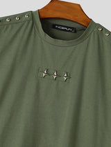 Men's Y2K High-Street Star Studded Shoulder Short Sleeve T-shirt SKUL79233