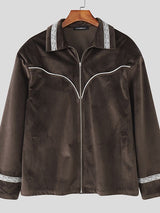 Men's Lace Patchwork Velvet Long Sleeve Jacket SKUL35230