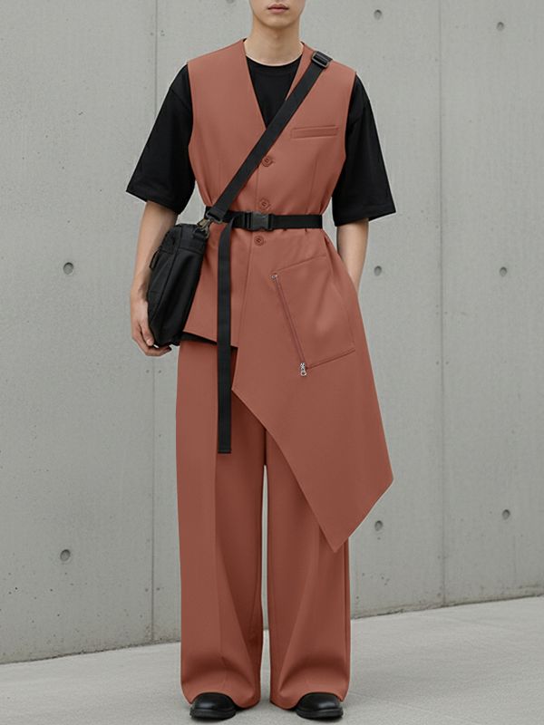 Men's Deconstructed Irregular Hem Two Pieces Outfit SKUL36595