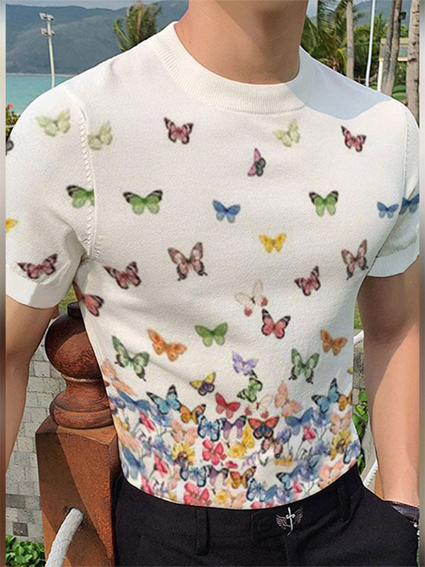 Mens Butterfly Print Crew Neck Short-Sleeve T-Shirt SKUK69946