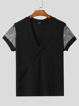 Mens Sheer Mesh Patchwork Knit Short Sleeve T-Shirt SKUL16800