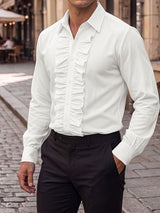 Mens Solid Color Ruffle Collar Long Sleeve Shirt SKUL27250