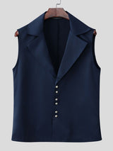 Men's Avant-Garde Tuxedo Lapel Satin Tailored Sleeveless Shirt SKUL62973