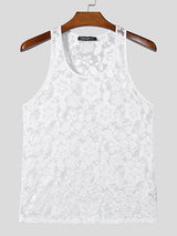 Mens Lace See Through U-Neck Sleeveless Vest SKUK51686