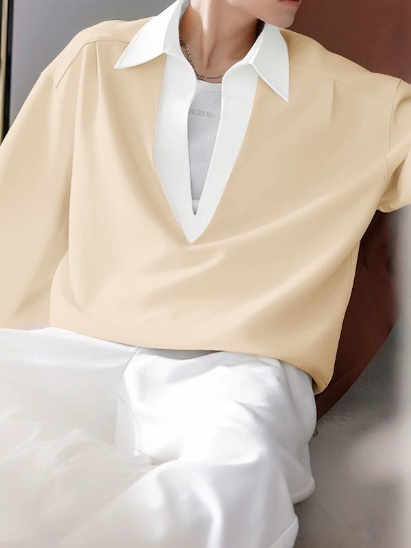 Men's Colorblock Deep V Lapel Long Sleeve Sweatshirt SKUL34191