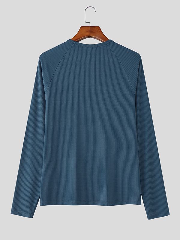 Men's Minimalist Textured Crew Neck Long Sleeve T-shirt SKUL43963