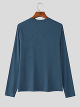 Men's Minimalist Textured Crew Neck Long Sleeve T-shirt SKUL43963