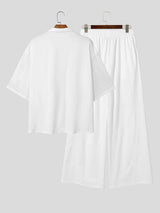 Men's Resort Casual High Street Translucent Vertical Stripe Mesh Two Pieces Outfit SKUL71254
