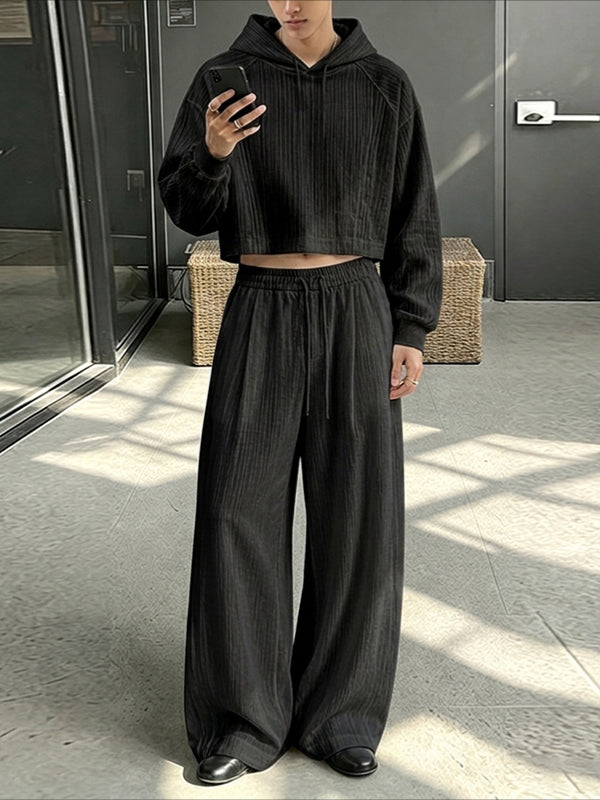 Men's Early Autumn Minimalist Crinkled Crop Two Pieces Outfit SKUL79626