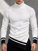 [Pre-order] Men's Smart Chic Daily Commute Striped Cuffs Roll Turtleneck Form-Fitting T-shirt SKUL88533