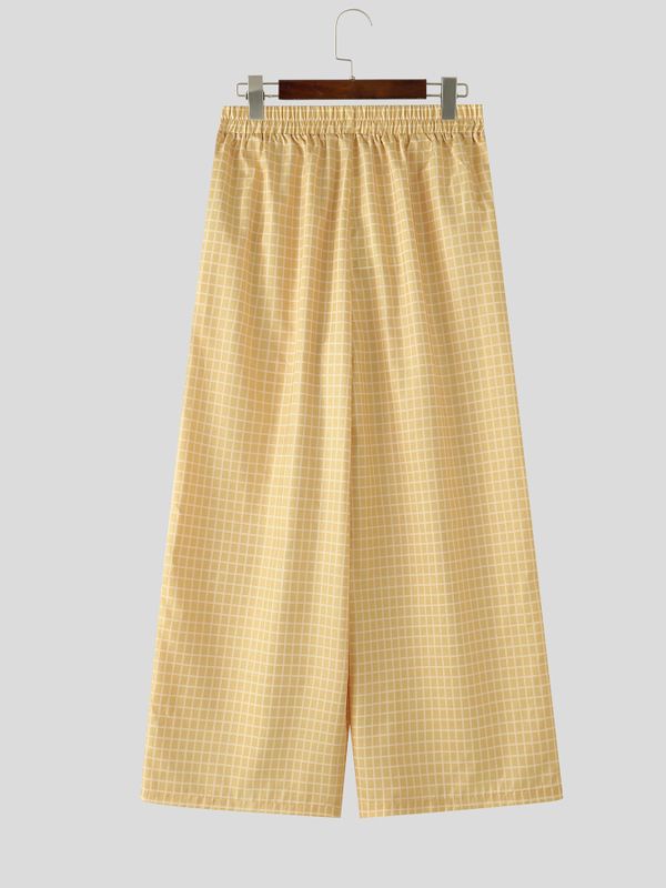 Men's Vintage Japanese Harajuku Multi-Pattern Plaid Stripe Wide Leg Pant SKUL62095