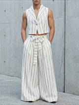 Men's Avant-Garde Pinstripe Cropped Two Pieces Outfit SKUL61696