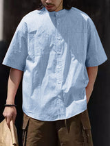 Mens Solid Color Striped Short Sleeve Shirt SKUL17881