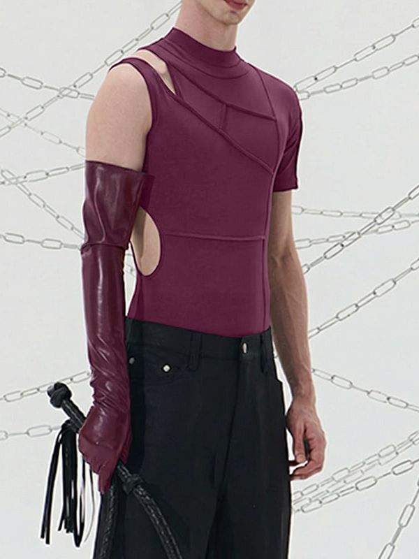 Men's Asymmetric One Shoulder High Neck Bodysuit SKUL50539
