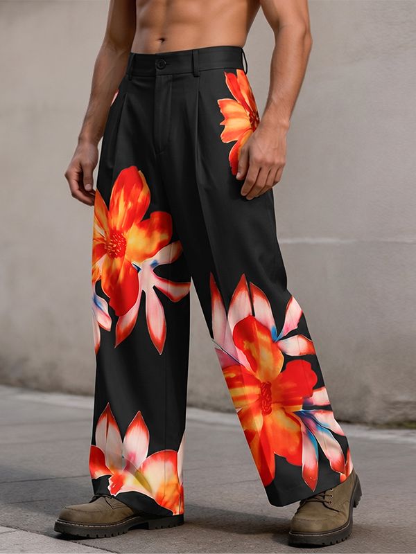 Men's Avant-Garde Tropical Floral Print Wide Leg Pant SKUL68344