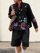 Men's Floral Print Stand Collar Two Piece Outfit SKUL45141