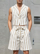 Men's Avant-Garde Striped Cropped Lapel Two Pieces Outfit SKUL61886