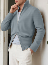Men's Solid Color Textured Double Zipper Long Sleeve Cardigan SKUL25965