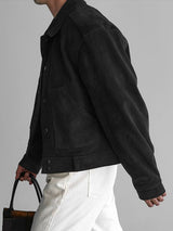 Men's Faux Suede Loose Cropped Long Sleeve Jacket SKUL33858