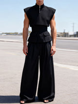 Men's Solid Color Waist Drawstring Casual Two Pieces Outfit SKUL41311