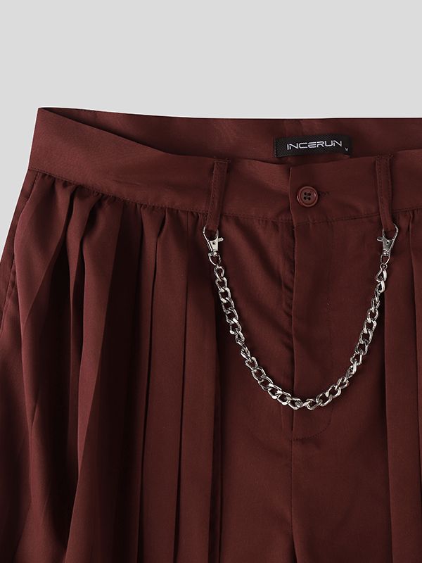 Men's Pleated Layered Chain Decor Wide Leg Pant SKUL35116