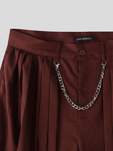 Men's Pleated Layered Chain Decor Wide Leg Pant SKUL35116