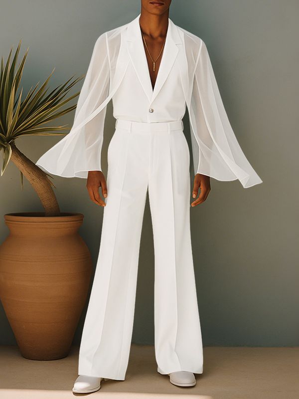 Men's Chiffon Sheer Patchwork Two Pieces Outfit SKUL36607