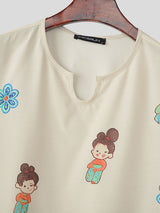 Men's Cartoon Print V Neck Half Sleeve T-Shirt SKUL38587