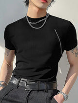 Mens Solid Color Zipper Patchwork Short Sleeve T-Shirt SKUK96756