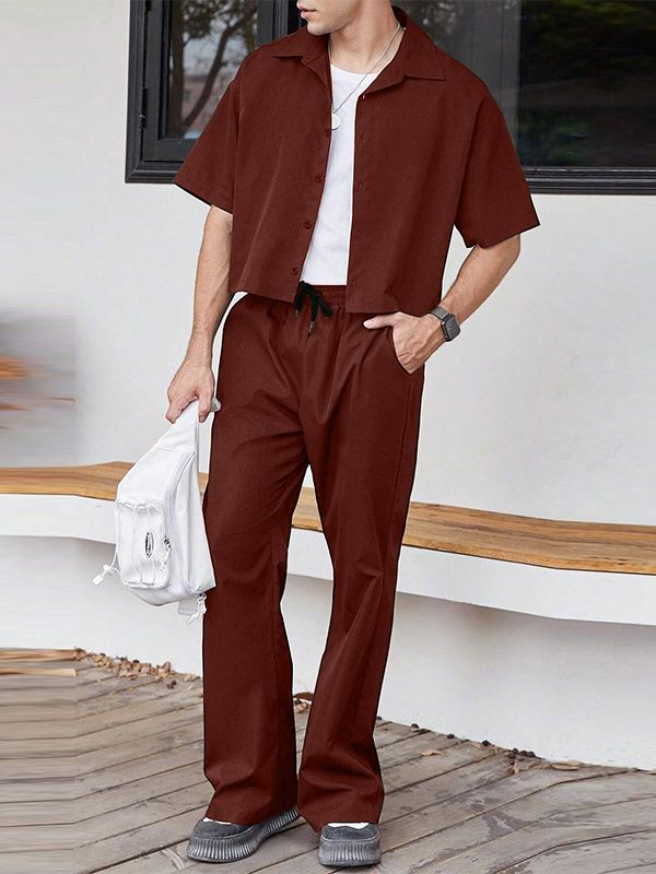 Men's Solid Color Casual Two Pieces Outfit SKUL36331