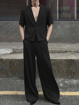 Men's Solid Color Textured Casual Two Pieces Outfit SKUL54446