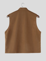 Men's New Chinese Style Mandarin Collar Frog Button Cropped Waistcoat SKUL57696